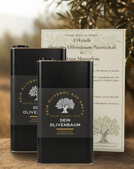 Jahres-Patenschaft für einen Olivenbaum mit 10 Litern Olivenöl aus der Ernte Januar 2026
