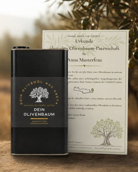 Jahres-Patenschaft für einen Olivenbaum mit 5 Litern Olivenöl aus der Ernte Januar 2026